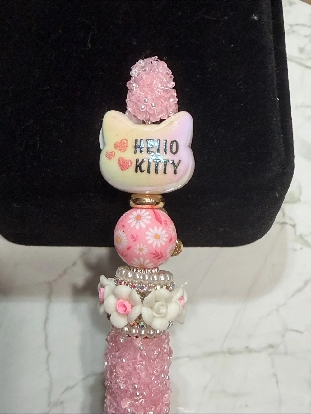 Pink Crystal Bead Hello Kitty Decorative Women’s Pen - Cute heart Charm